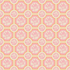 Tropical Ti Plant Geometric Tiles in Pastel Pink Yellow Cream - SMALL Scale - UnBlink Studio by Jackie Tahara