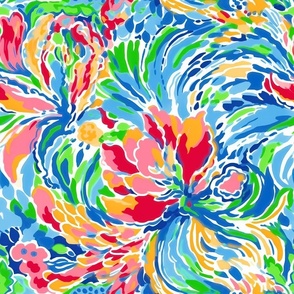 Floral Fiesta - Coral/Blue on White
