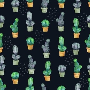 Watercolor Cacti - DeepBlue