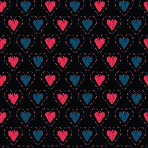 Red denim blue stitched love hearts