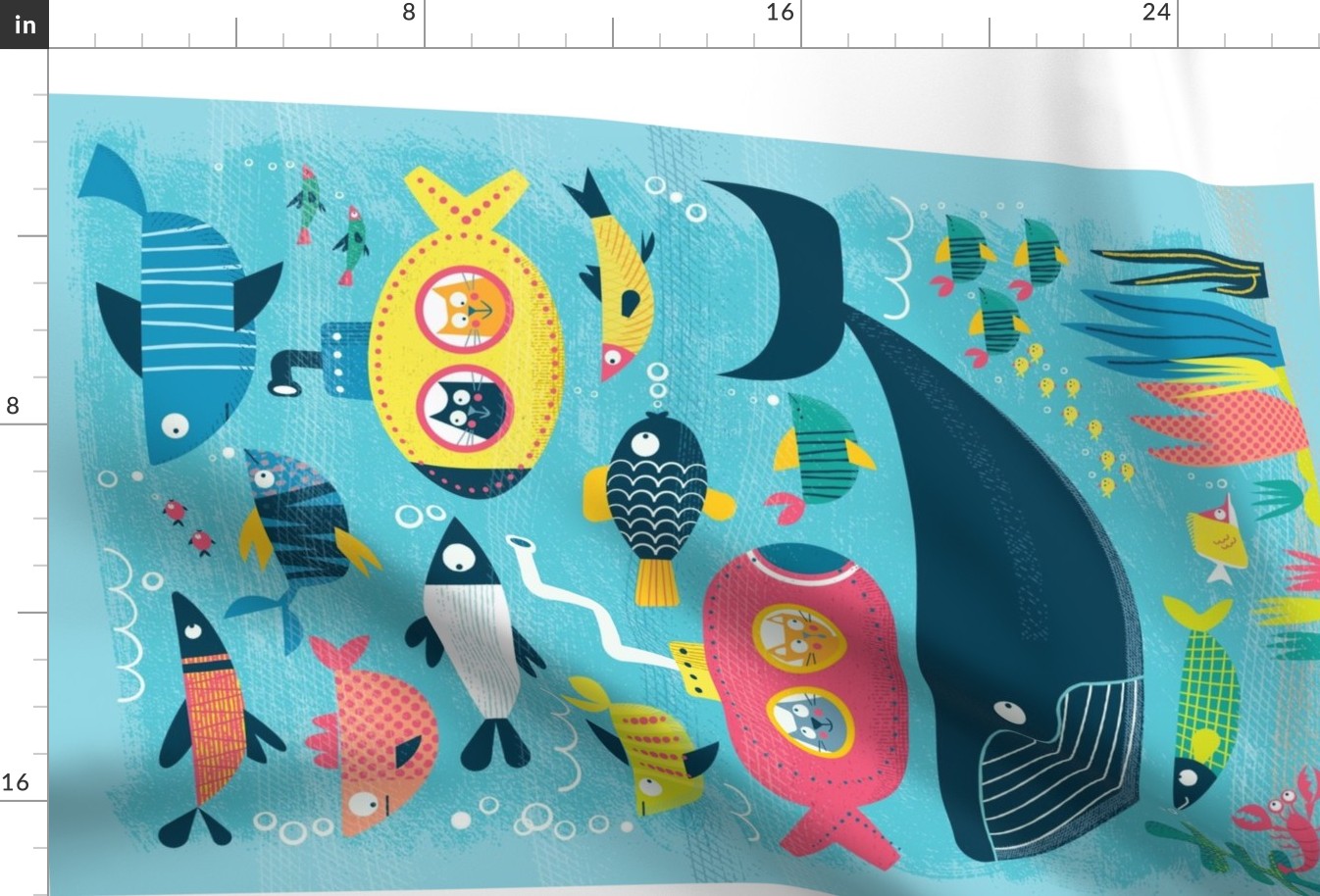 Submarine Cats Tea Towel