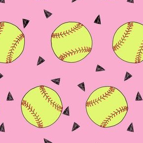 softball fabric - yellow softball fabric, softballs fabric, girls fabric, sports fabric, sports ball, sports - pink
