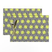 softball fabric - yellow softball fabric, softballs fabric, girls fabric, sports fabric, sports ball, sports -  grey