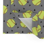 softball fabric - yellow softball fabric, softballs fabric, girls fabric, sports fabric, sports ball, sports -  grey