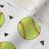 softball fabric - yellow softball fabric, softballs fabric, girls fabric, sports fabric, sports ball, sports -  white