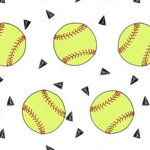 softball fabric - yellow softball fabric, softballs fabric, girls fabric, sports fabric, sports ball, sports -  white