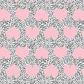 hearts - black dots and pink hearts, heart fabric, girls fabric, cute girls heart fabric