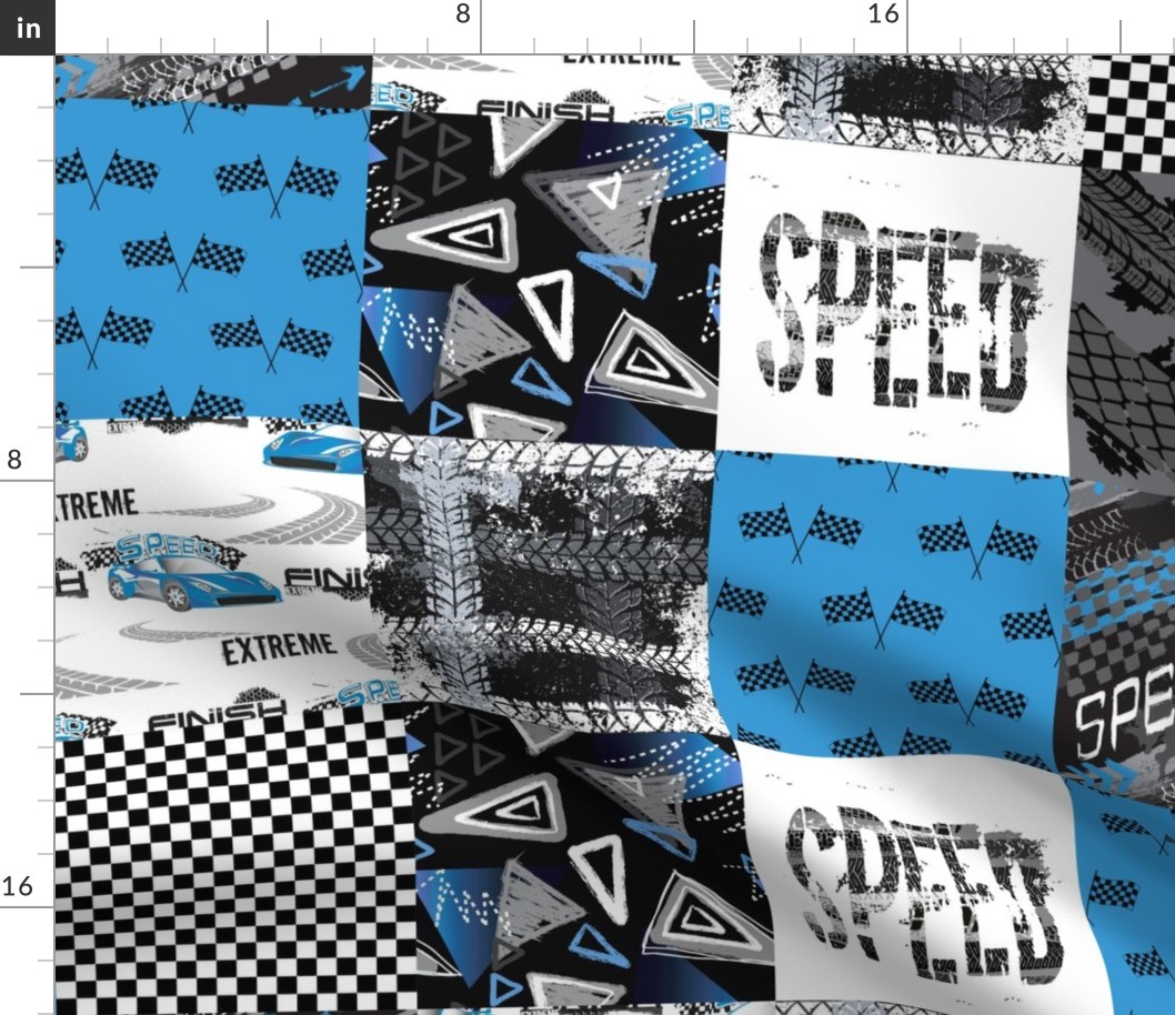 Grunge Car Blue - Wholecloth Quilt - Cheater Quilt - WCAR1 