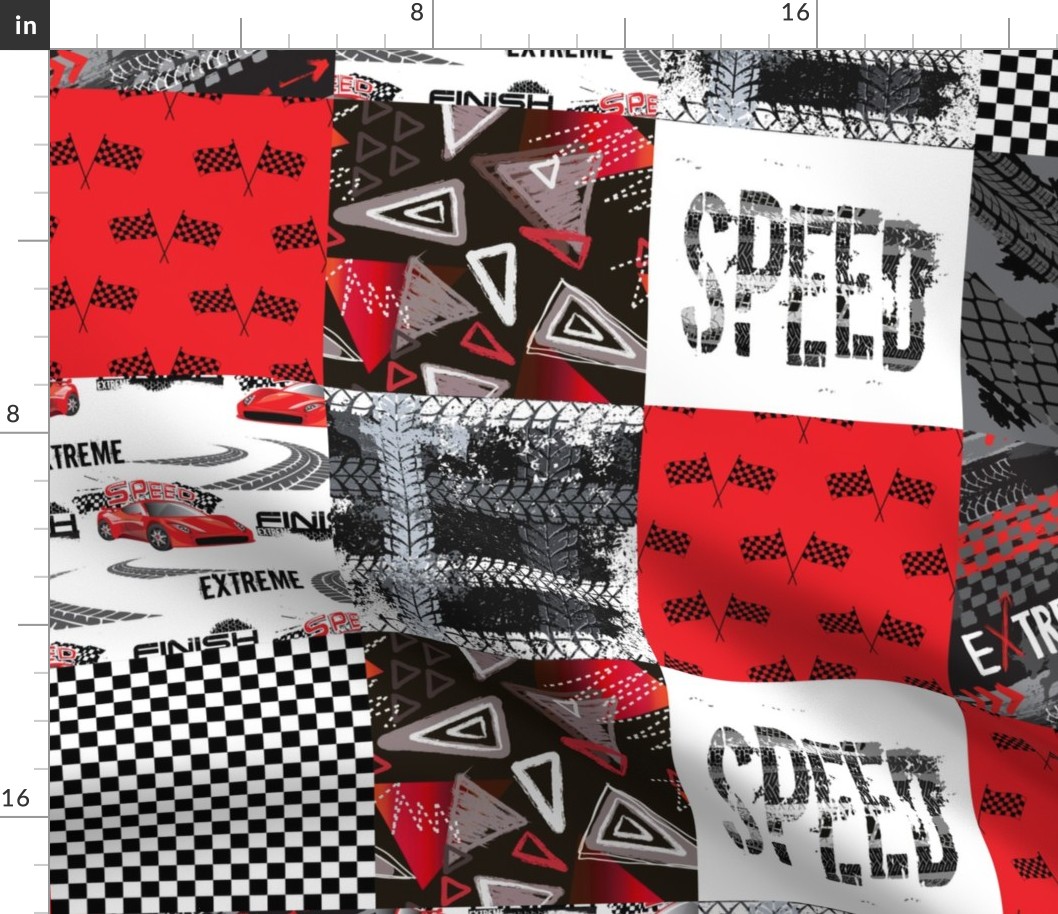 Grunge Car Red - Wholecloth Quilt - Cheater Quilt - CAR2