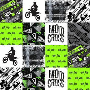 Grunge Motorcross - Lime Green - Wholecloth Quilt - Cheater Quilt - Moto1