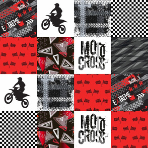 Grunge Motorcross - Red - Wholecloth Quilt - Cheater Quilt - Moto3