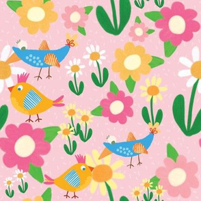 Birds in Spring Pink