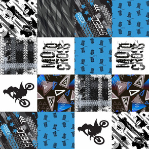 Moto4_Rotated - Grunge Motorcross - Blue - Wholecloth Quilt - Cheater Quilt  