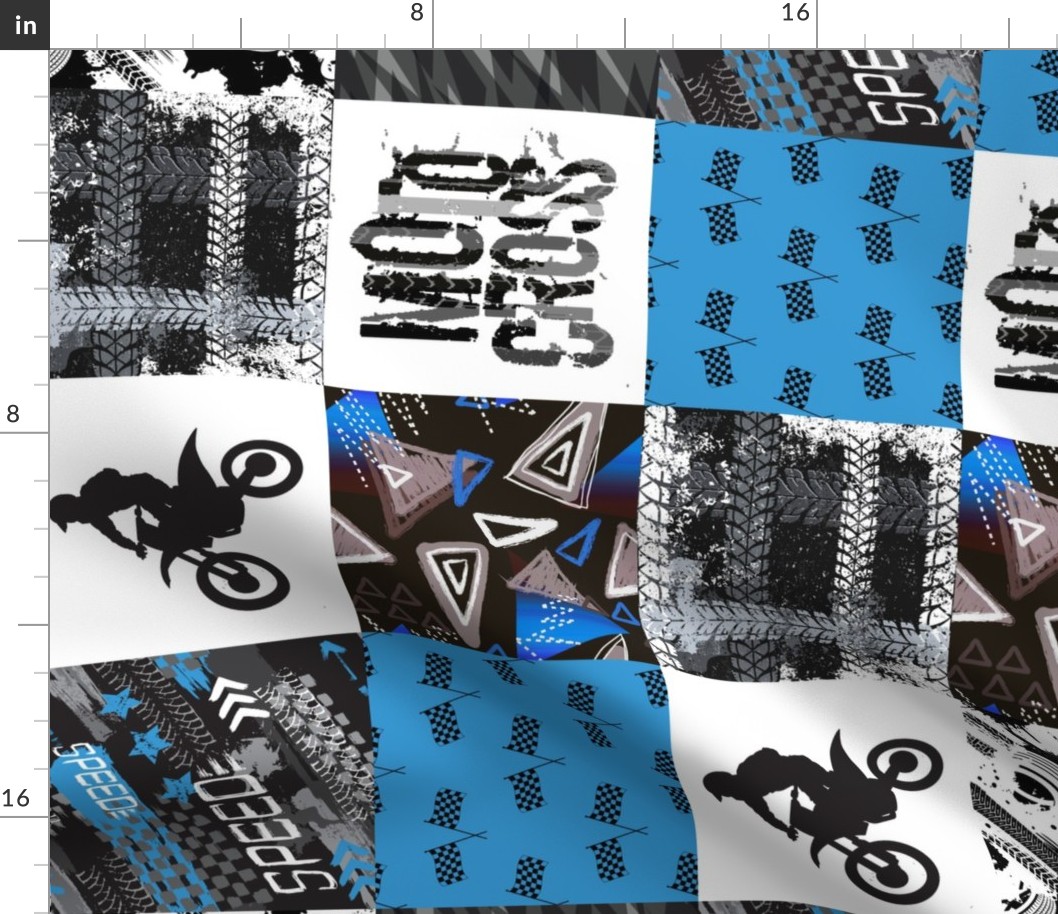 Moto4_Rotated - Grunge Motorcross - Blue - Wholecloth Quilt - Cheater Quilt  