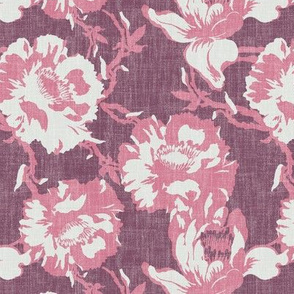 big floral in linen on deep burgundy 