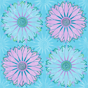 boho tropical mandala flower large scale on light blue