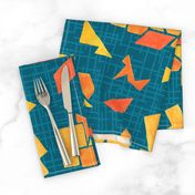 Painted geo cutouts teal orange Wallpaper