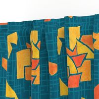 Painted geo cutouts teal orange Wallpaper