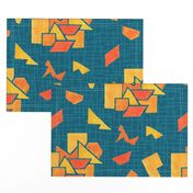 Painted geo cutouts teal orange Wallpaper