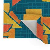 Painted geo cutouts teal orange Wallpaper