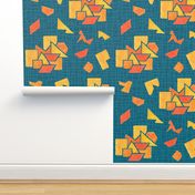 Painted geo cutouts teal orange Wallpaper