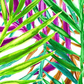 Rainbow Watercolor Palm Leaves in White