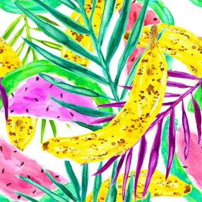 Watercolor Tropical Fruit + Palms