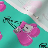 boxing gloves on string - pink on teal - LAD19