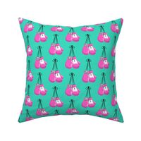 boxing gloves on string - pink on teal - LAD19