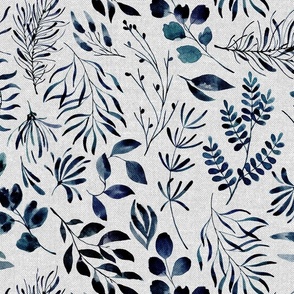 Lighter textured Indigo Blue leaves nature botanical home decor prints