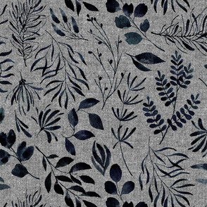Textured Indigo Blue leaves nature botanical home decor prints