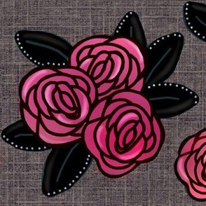 My Moody Roses /Stained Glass on Linen Texture   