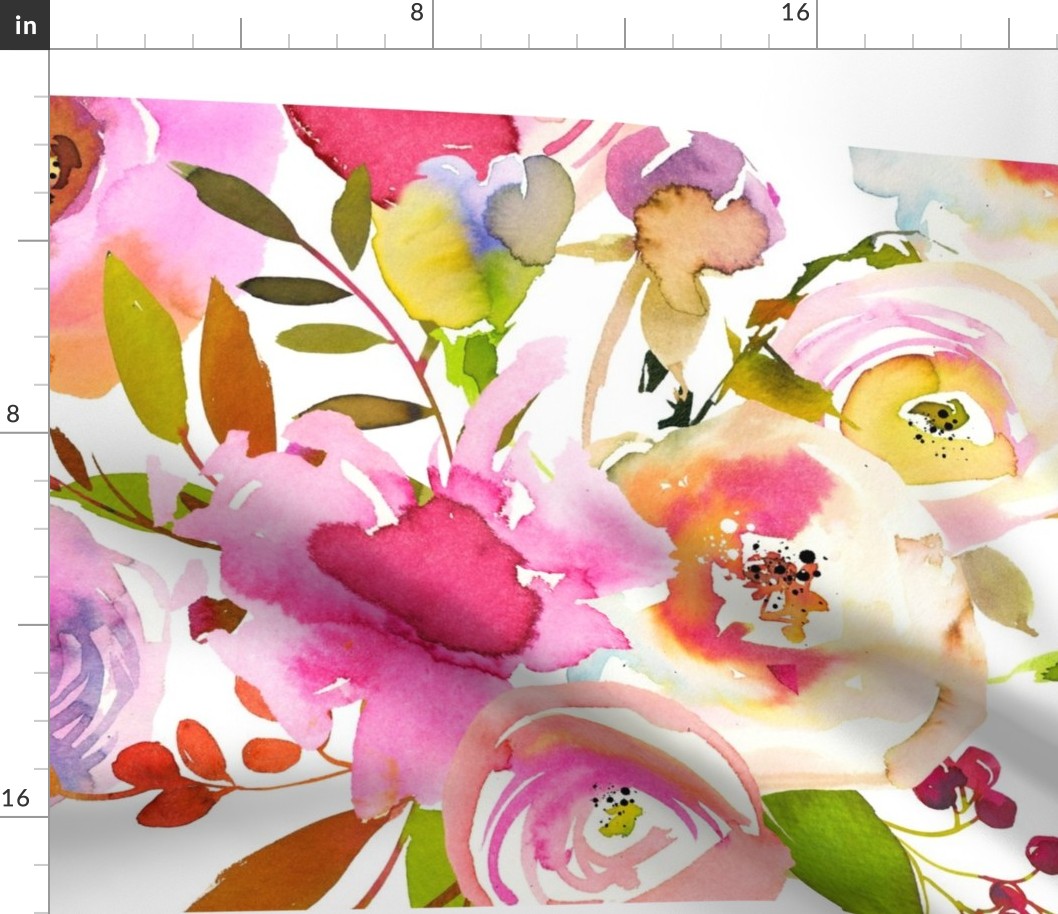 Spring Colors Hand drawn roses and flowers for pillow design