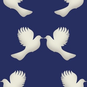 Navy Blue Peace and Love Birds, White Doves, Kissing Bird Print for Shirt Pattern, Curtains, Valentines Tablecloth, Anniversary Party Wedding Decor 