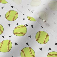 SMALL - softball fabric - yellow softball fabric, softballs fabric, girls fabric, sports fabric, sports ball, sports -  white