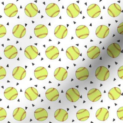 SMALL - softball fabric - yellow softball fabric, softballs fabric, girls fabric, sports fabric, sports ball, sports -  white