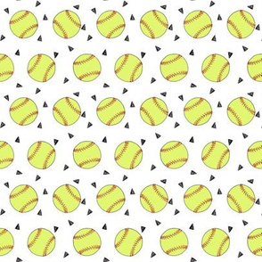 SMALL - softball fabric - yellow softball fabric, softballs fabric, girls fabric, sports fabric, sports ball, sports -  white