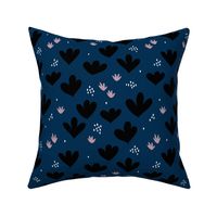 Little abstract coral flowers paper cut modern abstract pond beach theme navy blue black