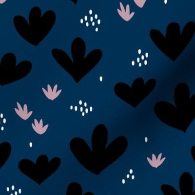 Little abstract coral flowers paper cut modern abstract pond beach theme navy blue black