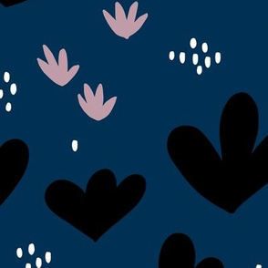 Little abstract coral flowers paper cut modern abstract pond beach theme navy blue black JUMBO