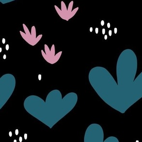 Little abstract coral flowers paper cut modern abstract pond beach theme black green pink JUMBO