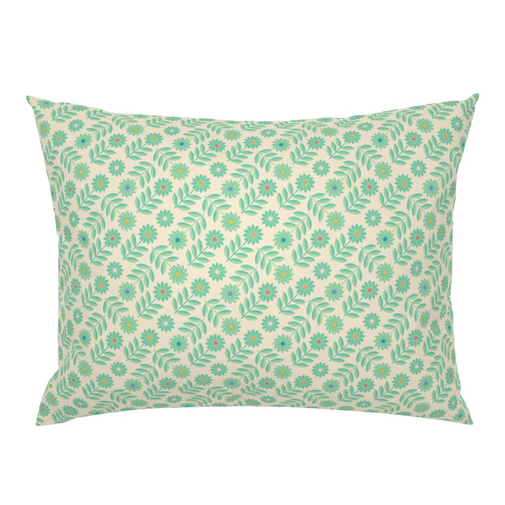 LOVE ME LOVE ME NOT Folk Art Mid-Century Modern Scandi Floral in Mint Green Chartreuse Bright Dots Cream - UnBlink Studio by Jackie Tahara