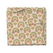 UNDER THE RAINBOW Folk Art Mid-Century Modern Scandi Floral With Rainbow and Hearts in Mint Green Orange Yellow Pink Cream - UnBlink Studio by Jackie Tahara