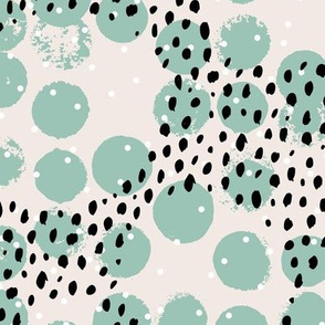 Abstract rain raw brush spots and dots cool trendy pastel minimal animal skin black mint off white