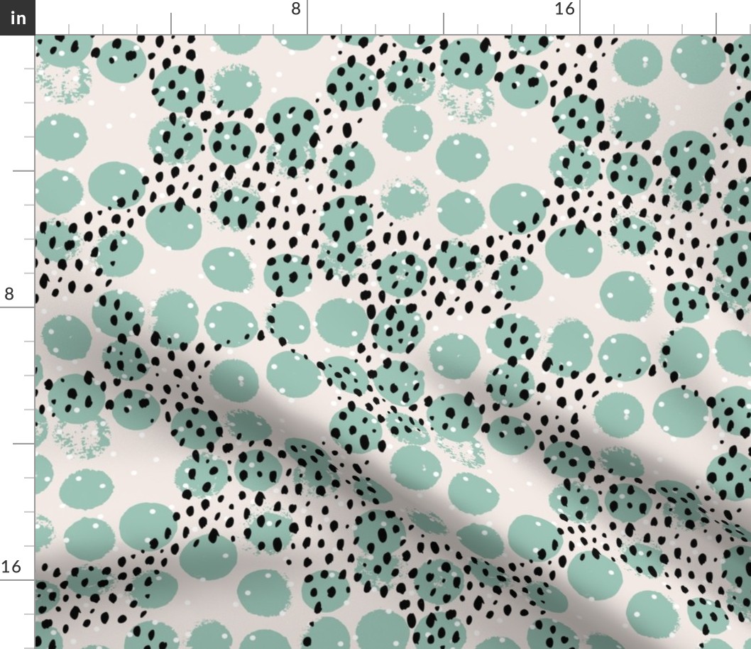 Abstract rain raw brush spots and dots cool trendy pastel minimal animal skin black mint off white