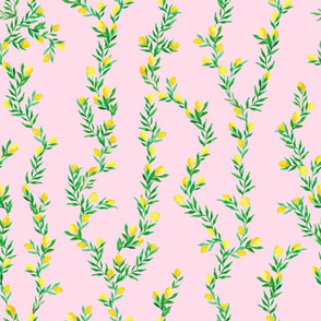 watercolor lemon vines on pink | medium scale