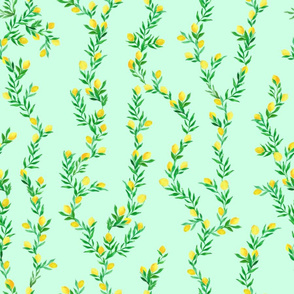 watercolor lemon vines on mint green | medium scale