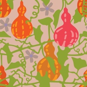 Ipu Hawaiian Tropical Fruit Gourds Floral Botanical in Red Orange Yellow Green on Sand - UnBlink Studio by Jackie Tahara