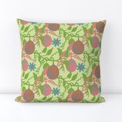 Lilikoi Hawaiian Tropical Passion Fruit Floral Botanical in Pink Green Gray Blue on Light Green - UnBlink Studio by Jackie Tahara