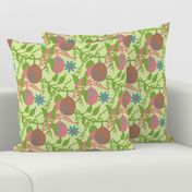 Lilikoi Hawaiian Tropical Passion Fruit Floral Botanical in Pink Green Gray Blue on Light Green - UnBlink Studio by Jackie Tahara